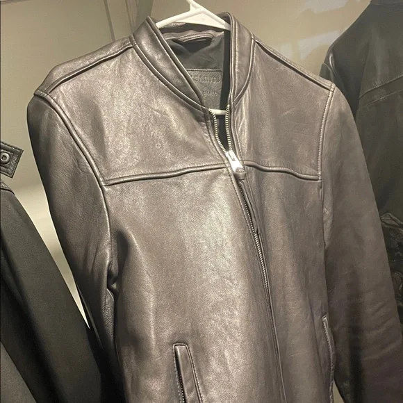 All Saints Black Leather Bomber Jacket - Picture 4 of 7